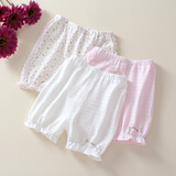 印品棉棉屋儿童纯棉短裤夏季薄款竹节棉男女宝宝中裤休闲裤婴幼儿沙滩裤全棉 灯笼小花组 短裤3件装 90 （两用档）