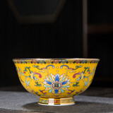 LICHEN 景德镇陶瓷高脚饭碗面碗防烫珐琅彩福字餐具描金 帝王黄5英寸