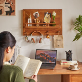 电表箱装饰画实木挂衣架电闸箱挂画遮挡电闸盒壁挂进门入户画 樱桃木色-A长款-带挂钩