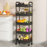 木樽厨房推车置物架落地调料架蔬菜水果架零食架卧室浴室收纳储物架子 5层黑【带轮+贴纸+4挂钩】