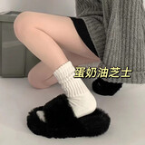 酒风学长粗线月子袜子女春夏款白色中筒堆堆袜女灰色长筒袜针织毛线小腿袜