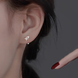 戚小米999足银星星耳钉女士小巧精致耳环养耳洞睡觉不用摘螺丝拧扣耳饰 【999足银】星星耳钉一对