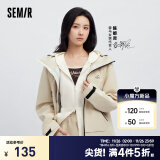 森马（Semir）[陈都灵同款]外套女休闲通勤夹克2024春新款刺绣连帽撞色卫衣女 香草奶油-奶白10501 150/76A/XS