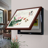 木品缘电表箱装饰画免打孔新中式实木挂画液压上翻配电箱遮挡画可定制 L款-富贵有余（横版） 60*40cm柚木色【可遮50*30电箱】