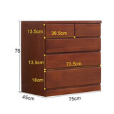 鹊栖 斗柜实木五斗柜简约现代抽屉式收纳柜子储物柜卧室美式斗橱 高款-胡桃色五斗柜【75*45*76】