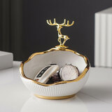 帕美居欧式装饰陶瓷工艺品酒柜玄关电视柜轻奢钥匙收纳摆件乔迁新居礼物 白描金收纳