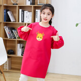 畅印 儿童画画罩衣防泼水长袖中大童时尚洋气可爱反穿罩衣幼儿园绘画小孩围裙定制logo 玫红色小鹿 XL大码适合身高1.2-1.5 米