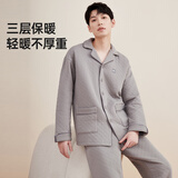 顶瓜瓜顶呱呱睡衣男加厚空气层夹棉长袖家居服套装男 中性灰男 185