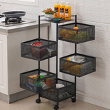 京严选 厨房置物架落地多层旋转置物架厨房收纳架储物架果蔬菜置物架收纳菜篮子架子 90%的选择 方形五层黑 免安装可旋转豪华加厚款