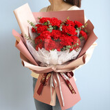 艾斯维娜鲜花速递康乃馨混搭花束生日礼物全国同城花店配送 19朵红色康乃馨花束B款