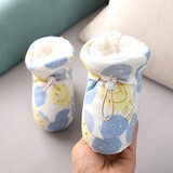 多拉麦格婴儿棉鞋秋冬新生儿宝宝加绒加厚脚套不掉鞋冬外出棉脚套步前鞋 蓝色笑脸 加绒加厚 12码(内长11cm) 约0-6个月