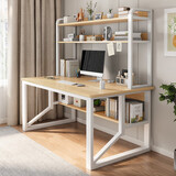 幻狐 （DREAM FOX ） 电脑桌台式带书架书房家用卧室写字桌现代简约书桌书柜组合 田园橡木色+白架100CM