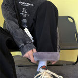 椋釉直筒加绒牛仔裤男款秋冬季美式加厚裤子男百搭宽松阔腿休闲长裤 黑色加绒 XL（推荐125-150斤）