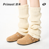 PRIMEET袜子女灰色针织袜套秋冬堆堆袜冬季袜子小腿袜过膝袜JK保暖袜套 米白色 67cm- 1双 均码