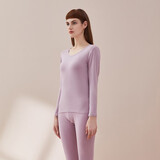 好波男秋衣套装素色棉氨高弹性圆领薄款打底内衣女修身秋衣秋裤HLL3.0 女士-灰紫 L (165)