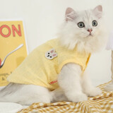 华元宠具（hoopet）猫衣服夏季猫咪防掉毛两脚衣布偶无毛猫宠物春秋服装夏天透气薄款 【纯棉透气】森系小兔背心-黄 M：胸围43cm 建议5-8斤