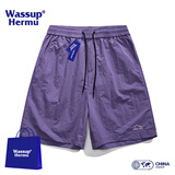 WASSUP HERMU冰丝短裤男夏季薄款速干户外梭织沙滩运动港风休闲潮流直筒五分裤 紫色 2XL （推荐126-144斤）