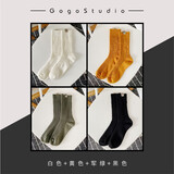 宝盖丁4双袜子男秋冬日系复古粗线中筒纯色篮球袜潮运动袜大码男袜棉袜 白色+黄色+军绿+黑色 4双 均码