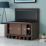 千美居   实木换鞋凳鞋柜推拉门软包家用门口穿鞋凳简约门厅玄关沙发凳 胡桃色70长【落地款】推拉门