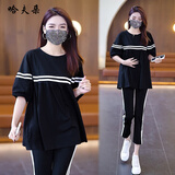 哈夫朵大码女装夏季新款韩版宽松t恤女时尚洋气运动服胖人胖mm显瘦女装 1832黑色上衣【单件】 2XL 【建议135-150斤】