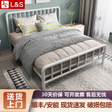 L&S 床铁艺床欧式铁架床时尚双人床简约卧室出租房宿舍龙骨床架 YC09 白色1.2*2m（质量升级）