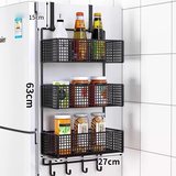 霓峰冰箱置物架侧面挂架壁挂免打孔厨房用品多功能零食果蔬放菜收纳架 黑色26cm小号三层 挂钩款