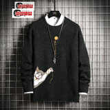 执琴之手毛衣男秋冬季宽松加绒加厚针织衫男青少年大码学生内搭男毛线衣潮 13经典黑 L