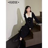 阔色（kuose）黑色小香风针织长袖连衣裙女秋冬季穿搭新款毛衣裙长裙子 黑色8003 L
