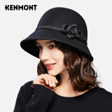 卡蒙（Kenmont）女士帽子冬季时尚潮英伦复古盆帽蝴蝶结小礼帽秋冬大檐帽毡帽2593 黑色 可调节(57cm)