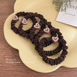 清晨的星星2025年新款爱心发绳女生扎头发橡皮筋高弹力头绳大肠发圈皮套头饰 爱心深咖-5根装