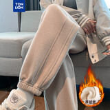 唐狮（TonLion）2024女束脚显瘦休闲侧拼卫裤WP 加绒款/驼色 XL