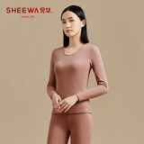 兄华女士磨绒保暖内衣加厚不加绒秋衣秋裤套装圆领棉毛衫 卡其 XL (170)