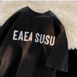 型于格纯棉短袖t恤男士2025夏季潮牌美式复古印花上衣宽松大码半袖男装 DX00黑色 3XL 建议(165-180斤)