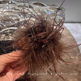 丹琴超仙鸵鸟羽毛发夹抓夹大号后脑勺新款盘发鲨鱼高级夹子发卡头饰 丝带棕色羽毛8厘米