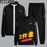 JEEP SPIRIT吉普卫衣男长袖T恤男士运动套装外套休闲裤秋冬季服三件套上衣 YJGF-TZ219黑色（常规款） 5XL（180斤-200斤）