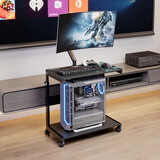 赛途电竞主机车电脑主机托架多层落地打印机置物架台式机电脑主机箱架 移动游戏基站套餐【黑色配支臂+送挂篮*2+全包鼠标垫】