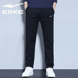 鸿星尔克（ERKE）加绒直筒裤子男冬季新款保暖防风运动棉裤宽松针织卫裤加厚休闲裤 正黑(秋季厚款) L (体重120-135斤)