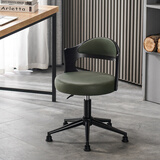 原感实木靠背小巧电脑椅家用办公椅升降转椅小型卧室化妆书房椅学习椅 黑橡色墨绿皮（脚钉款）