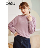 betu百图女装蕾丝拼接假两件钉珠字母上衣韩版抓绒卫衣女2110T35 紫色 XS