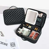 韵宝莱带镜子化妆包女2026新款便携式高级感情人节带灯美妆化妆品包包 星空黑15寸【加大号】