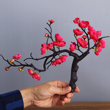爱泽宝 中式仿真梅花枝腊梅假花干花桌面摆设家居客厅玄关装饰花花艺摆件小盆栽盆景禅意摆设 玫红梅花1支