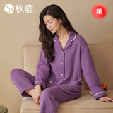 秋鹿情侣睡衣冬三层夹棉珊瑚绒夹丝加厚家居服套装新款 葡萄紫女 M 