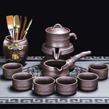 尚言坊紫砂茶具套装自动石磨懒人功夫茶具家用简约茶杯泡茶器套装 3紫砂节节高升8入+茶道