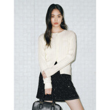 太平鸟女装针织衫miu系绞花春季内搭修身毛衣质感气质 米白色 S