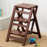 木马人家用梯子可折叠两用加厚实木人字梯置物客厅梯凳登高踏板楼梯椅子 【免安装 可折叠】三层-咖啡色