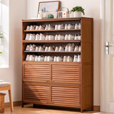 木马人鞋柜家用门口入户柜一体靠墙多层宿舍鞋架收纳换鞋凳储物玄关柜子 【百叶翻门】茶色-九层110长