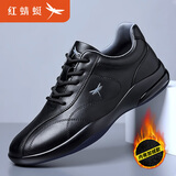 红蜻蜓男鞋2025秋季新款牛皮商务英伦皮鞋男士透气百搭运动休闲鞋子男 黑色【加绒款棉鞋】C0233023 40 皮鞋码，40=运动码41码