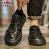 公牛世家男鞋秋季英伦风商务休闲皮鞋男士软皮软底潮鞋子厚底牛皮工装板鞋 黑色【四季款单鞋】GN123102786 41 (标准皮鞋码)