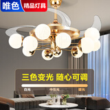 唯色客厅吊扇灯餐厅隐形风扇灯现代简约魔豆多头吊灯带风扇一体灯具 金色12头-48寸强风扇叶 变频遥控