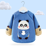 稚新宝宝罩衣防水防脏儿童秋冬季男女孩反穿衣围兜吃饭衣婴儿围裙 立体口袋熊蓝 90(15码建议1-2周岁)